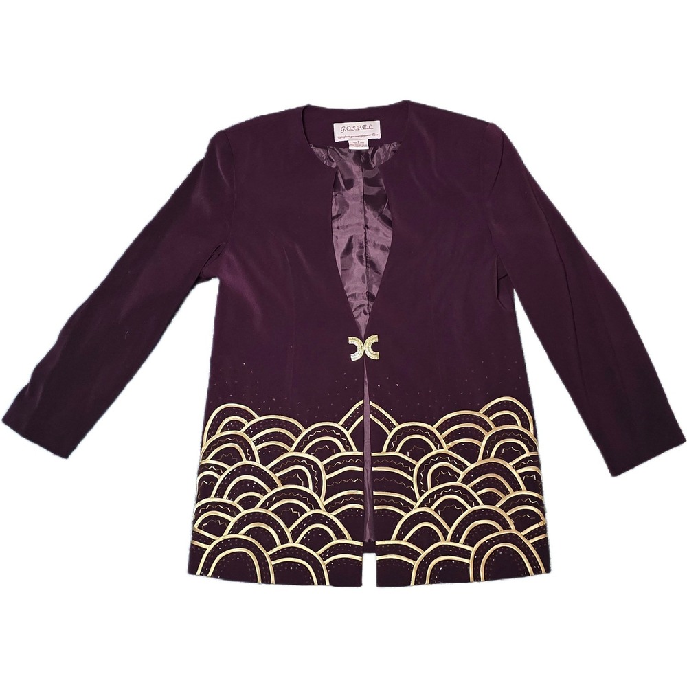 Gospel Jacket Women 18 Purple‎ Excellent Art Deco Beaded Scallop Evening Blazer